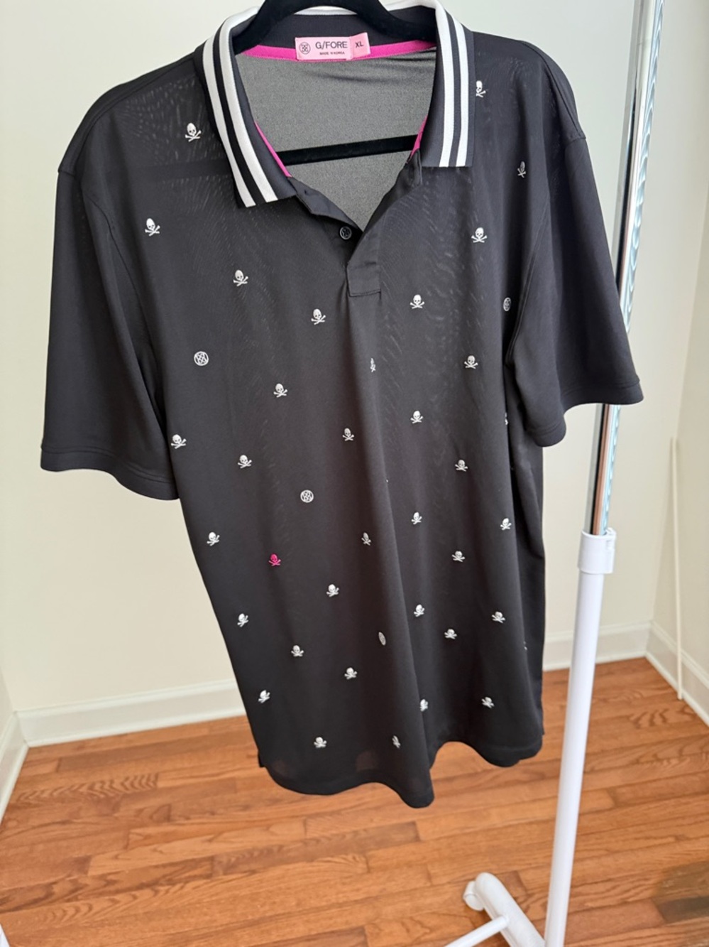 G/Fore Men's Black Polo Shirt with White Skull Print Sz XL